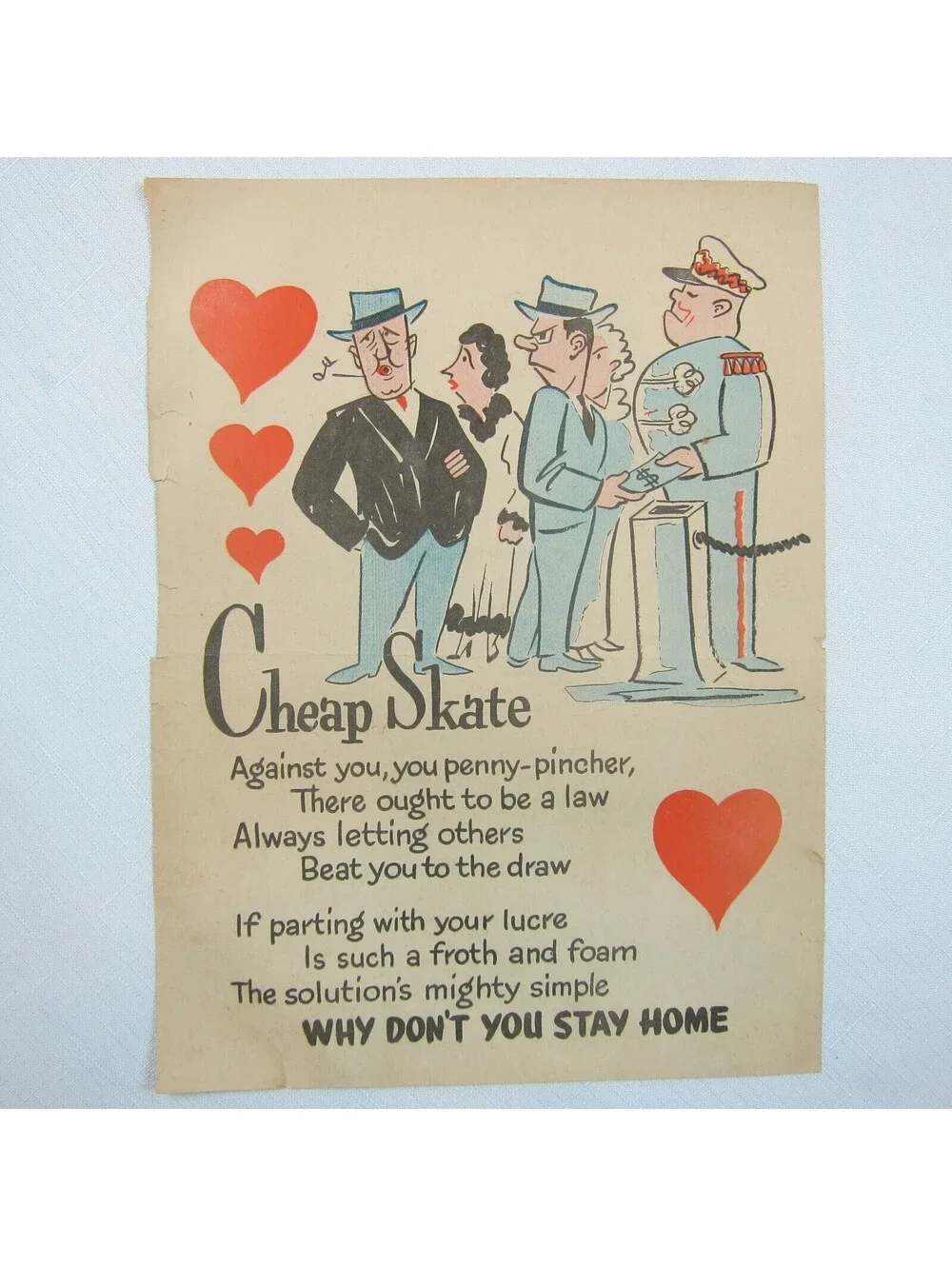 Vintage Vinegar Valentine CheapSkate Penny Dreadful Sarcasm Insult Poem Ephemera
